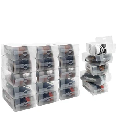 Immagine di Kurtzy Scatola Portascarpe in plastica Trasparente (Set di 20) per Donne, Uomini e Bambini, Pieghevoli, Ondulate impilabili riporre Viaggiare