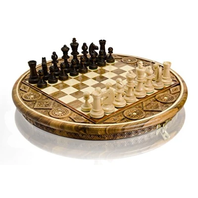 Immagine di Master of Chess Scacchiera in Legno “RUBY 35x35 cm Fatto a Mano Portatile Decorative Set di Scacchi Pieghevoli per Bambini e Adulti