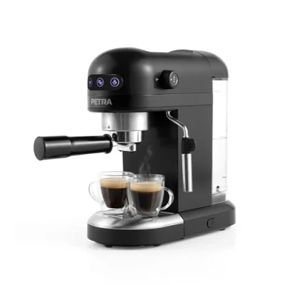 Immagine di Petra PT5240 Macchina da caffè Espresso con montalatte 1,4 litri stile barista singolo o doppio, pompa a pressione 15 bar, senza BPA, compatibile macinato, 1465W, nero