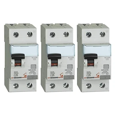 Immagine di Bticino ASTGC8813AC25 Kit Composto da 3 Pezzi dell&#039;Interruttore Magnetotermico Differenziale GC8813AC25, 25A