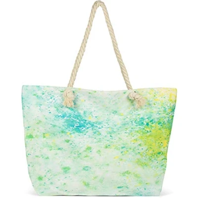 Immagine di styleBREAKER borsa da spiaggia Ladies XXL con stampa a macchie colorate Pouring spots, cerniera, tracolla, shopper 02012345, colore:Verde Giallo Blu