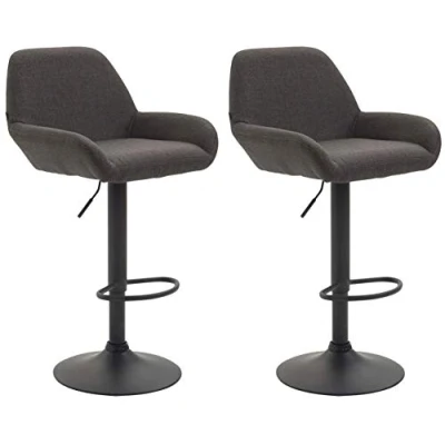 Immagine di CLP Set 2 Sgabelli Bar Braga In Tessuto I Coppia Sedie Cucina Regolabili Con Schienale E Braccioli, Colore:grigio scuro, Colore del telaio:nero