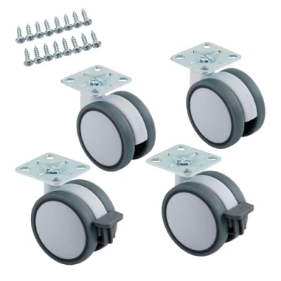 Immagine di SOTECH set di 4 rotelle per mobili Hamm Ø 63 mm altezza 74,5 mm, bianco/grigio, portata 35 kg (2x girevoli, 2x girevoli con freno), piastra avvitabile 47 x