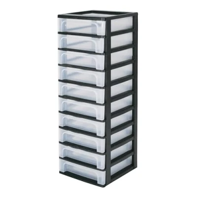 Immagine di Iris Ohyama Cassettiera in Plastica, Portaoggetti, 10 Cassetti Medi, Nero, Apertura Facile, Formato A4, A5 e A6, Organizzatore, Per Ufficio, Scuola, Cartoleria, Senza BPA, Contenitore, OCH 2100