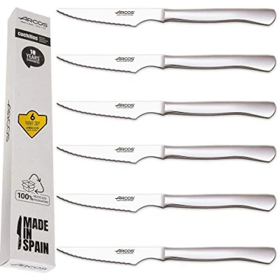 Immagine di Arcos Set di Coltelli da carne 6 pezzi Coltello bistecca Lama 110 mm monoblocco in 1 pezzo posate acciaio inox Scatola imballatrice ecologica (sega