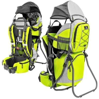 Immagine di DROMADER Zaino Porta Bambino Montagna Trekking fino a 22 kg Comodo Bimbo con Tasca Isolante, Parapioggia e Parasole Verde