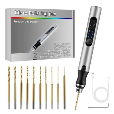 Immagine di Comius Sharp Mini Trapano Elettrico a 3 Velocità, DIY Drill Pen Set con 10 Elicoidale (0.6 2.2 mm), USB Ricaricabile, di Punte per Resina, Plastica, Legno, Circuiti