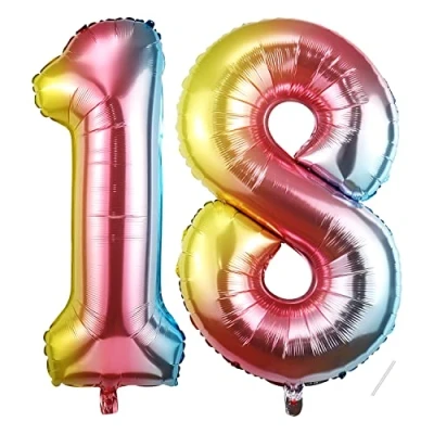 Immagine di Palloncini Compleanno 18 anni 101 CM Arcobaleno Palloncino Numero Gonfiabile in Foil Decorazioni di un uomo donna Vola con l&#039;Elio