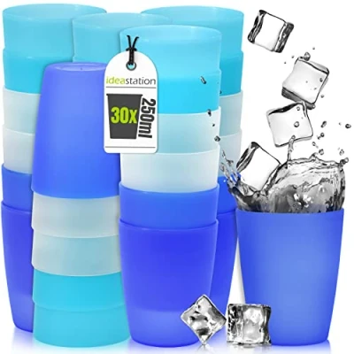 Immagine di idea station Neo Bicchieri Plastica 30 x 250 ml edizione ghiaccio Bicchiere Bambini infrangibile riutilizzabile Set Acqua ideale per compleanno e campeggio