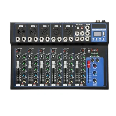 Immagine di mixer audio Bluetooth portatile, a 7 canali con interfaccia USB, console DJ presa MP3 per registrazione, DJ, palcoscenici, karaoke (7 canali)