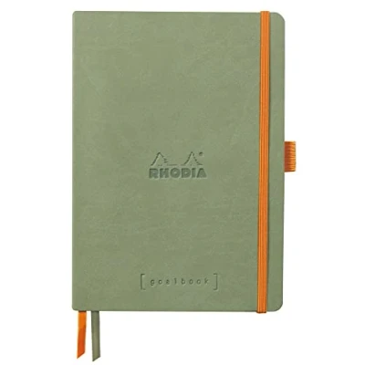 Immagine di RHODIA 117805C Taccuino flessibiIe BULLET JOURNAL GOALBOOK verde celadon A5 Puntinato Dot 240 pagine Carta Clairefontaine Avorio 90g 2 Segnapagina, Chiusura con elastico Copertina Simil Cuoio