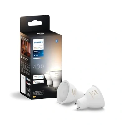 Immagine di Philips Hue Faretto Smart GU10, Luce Bianca da Calda a Fredda (2 pezzi), 400lm, Compatibile con Bluetooth, controllo vocale Alexa, Apple Home e Google Assistant
