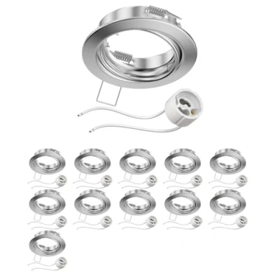 Immagine di ledscom.de 12 pezzi cornice da incasso a soffitto FERE cromo opaco orientabile (LED/alogena/GU10/MR16/PAR16/50mm) incl. presa GU10