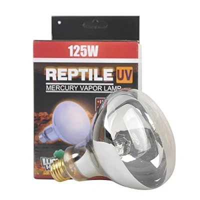 Immagine di LUCKY HERP Lampadina a vapore di mercurio UVA UVB per rettili, filettatura vite, E27, R115, 125 Watt (trasparente)