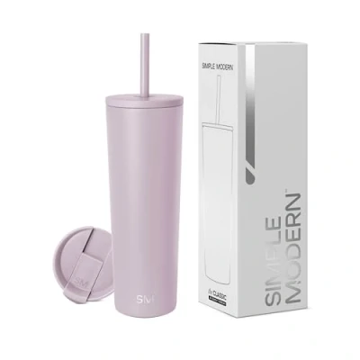 Immagine di Simple Modern Bicchiere Termico con Cannuccia e Coperchio,Bicchiere di Caffè Bottiglia D&#039;Acqua Riutilizzabile Acciaio Inossidabile Tazza per Viaggi,Classic Collezione,830ml,Lavender Mist