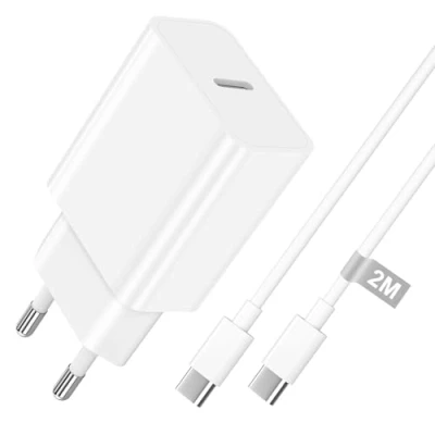 Immagine di 30W Caricatore USB C Rapido per iPhone 16E/16/16 Pro Max/16 Plus/15/15 Max/15 Plus/iPad, Spina Presa Fast Charger Type Alimentatore Spinotto con Cavo USBC 2 M
