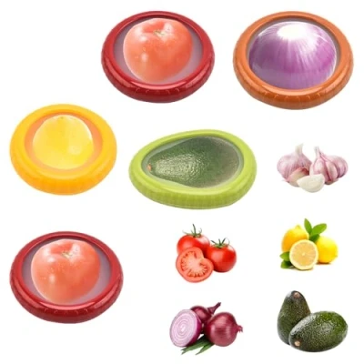 Immagine di 5 Contenitori Riutilizzabili per Frutta e Verdura, in Silicone, Conservare Cipolle, Pomodori, Limoni Avocado, Frigorifero Verdure, Riutilizzabile Contenitore
