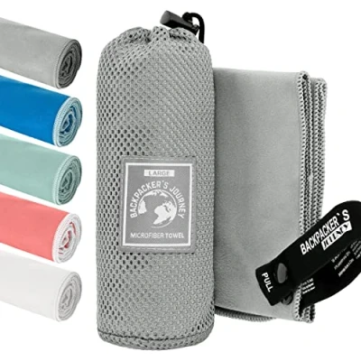 Immagine di Backpacker&#039;s Journey asciugamano microfibra in S M L XL. Set di asciugamani Mare, ad asciugatura rapida, assorbenti e antibatterici