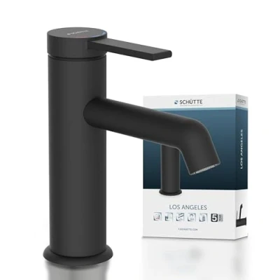 Immagine di SCHÜTTE LOS ANGELES 33106, rubinetto da bagno con scarico, bagno, miscelatore monocomando per tappo di scarico pop up, colore nero