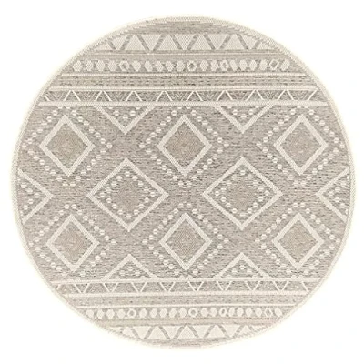 Immagine di the carpet Calgary robusto tappeto per esterni ed interni, resistente alle intemperie e ai raggi UV, balcone, terrazza, giardino d&#039;inverno o cucina sala da pranzo, 120 cm tondo, Beige