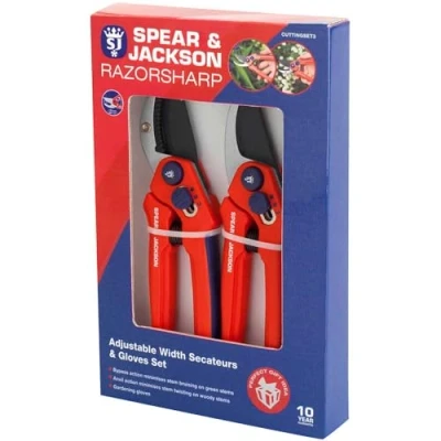 Immagine di Spear &amp; Jackson CUTTINGSET3 Set di cesoie regolabili Razorsharp e guanti