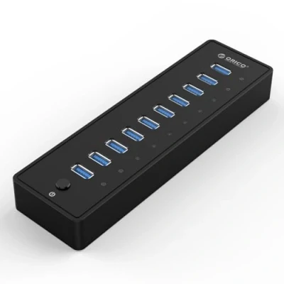 Immagine di ORICO 10 Portes Hub USB 3.0 con Interruttore di Alimentazione e Adattatore 45W (12V4A), Dati a 5 Gbps Alta Velocità per PC Desktop Computer Notebook MacBook iMac