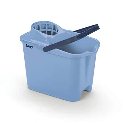 Immagine di Mery Cubo con Strizzatore e Manico Anatomico, Parete Resistente di 2mm, Canalizzazione per Lo Scolo, Include Soggezione il Palo Piede, Blu, 14L
