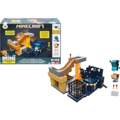Immagine di Mattel Minecraft Mini Mode Ascesa del Guardiano, playset con 2 Personaggi Steve e Il vagone da Miniera Gabbia, Design pixelato, Giocattolo per Bambini, 6+ Anni, HXT72