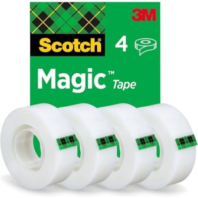 Immagine di Scotch Magic Tape Nastro Adesivo Trasparente, 4 Rotoli, 19mm x 33m,Nastro Trasparente Opaco e Scrivibile Adatto per Casa, Ufficio Scuola