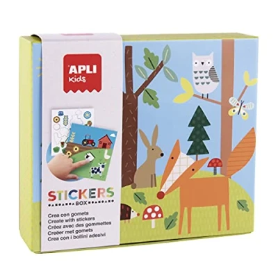 Immagine di APLI Kids Set di gommette 18819 Diverse Forme Geometriche in Una Scatola Cartone Modello Foresta 8 Illustrazioni da completare Foglie 1 Libretto esempi a Colori Inclusi,