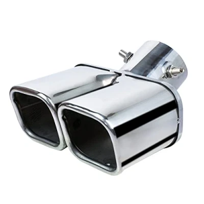 Immagine di 63 MM Silenziatore Di Scarico Per Auto In Acciaio Inox Con Doppia Uscita Quadrata Argento