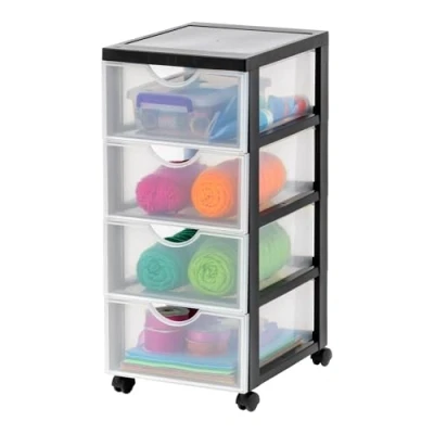 Immagine di Iris Ohyama Cassettiera in Plastica con ruote, 4 Cassetti Piccoli, Nero, Maniglie facili Da tirare, Organizzatore, Per Camera Letto, Bagno, Scuola e Ufficio, Senza BPA, Contenitore, DDDC 004