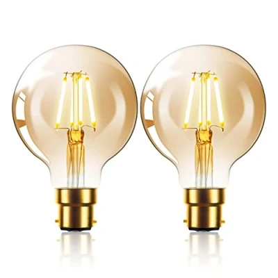 Immagine di lampadina a LED Edison vintage dimmerabile 6 W G80 Globe filamento B22 baionetta stile retrò decorativa bianco caldo 2800 K, confezione da 2