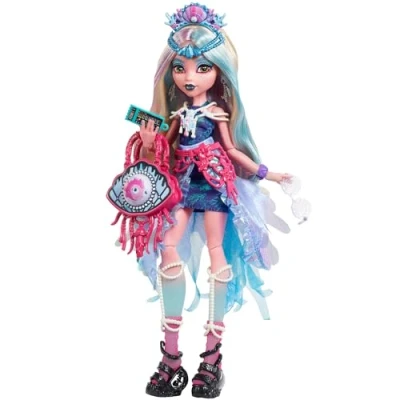Immagine di Monster High Lagoona Blue Fest, bambola con outfit glamour e accessori a tema festival musicale inclusi, spuntini, poster della band borsa, giocattolo per bambini, 4+ anni, HXH82