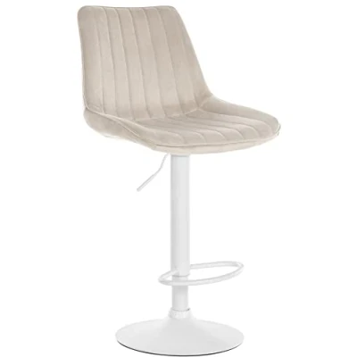 Immagine di CLP Sgabello Toni Velvet da banco Regolabile in Altezza con Schienale Bar Struttura Metallo, Colore:Crema, Colore del Telaio:Bianco