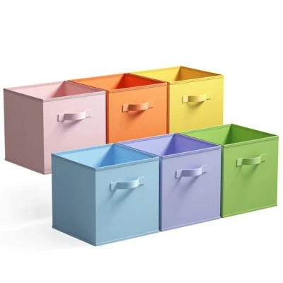 Immagine di GRANNY SAYS cubi portaoggetti scaffale, confezione da 6 scatole a cubo in tessuto 33x33x33, quadrate per scaffali, contenitori pieghevoli Colorato