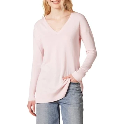 Immagine di Amazon Essentials Maglione A Tunica Leggero Maniche Lunghe Con Scollo v (Disponibile In Taglie Forti) Donna, Rosa Chiaro, XL