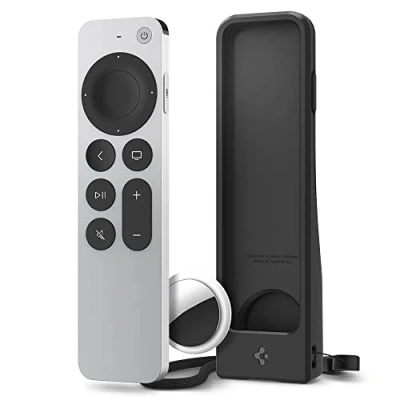 Immagine di Spigen Cover Airtag Silicone Fit Compatibile con Apple TV Siri Telecomando 3a Generazione 2022 e 2a 2021 (Cinturino incluso, non incluso) Nero