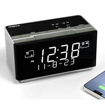 Immagine di iTOMA Radiosveglia FM e DAB con Porta di Ricarica USB, Altoparlante Stereo Bluetooth, Jack Per Cuffie, Doppio Allarme, Snooze, Display LCD Oscurabile 3501