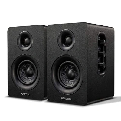 Immagine di Sanyun SW208 Altoparlanti da scaffale Bluetooth 5.0 attivi 3&quot; Unità in fibra di carbonio 60 W DAC integrato a 24 bit gioco per computer PC 2.0 (coppia, Nero)