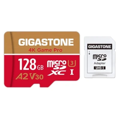 Immagine di Gigastone Scheda di Memoria Micro SDXC da 128 GB, 4K Game Pro Serie, A2 U3 UHS 1 V30, Velocità Fino a 100/50 MB/s. (R/W). Specialmente per Fotocamere Videocamera Nintendo Switch, con Adattatore SD