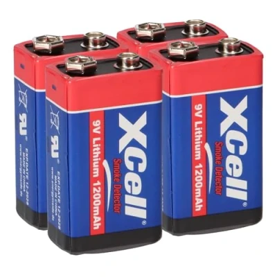 Immagine di Batteria al litio da 9 Volt Block 1200 mAh, V e (U9VL, CR V, 6LR61) 10 anni, ideale per rilevatori di fumo, rilevatore fuoco, misuratori, microfoni molto altro ancora. Set AKKUman (4