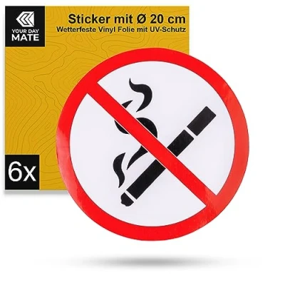 Immagine di adesivi per non fumatori, 6 pz, Ø 20 cm di diametro, pellicola autoadesiva, adesivo esterno, cartello divieto fumo, sigarette