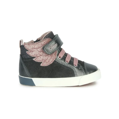 Immagine di Geox B Kilwi Scarpe primi passi per bambini, Taglia: 24, Dark grey light rose Pelle / sintetico