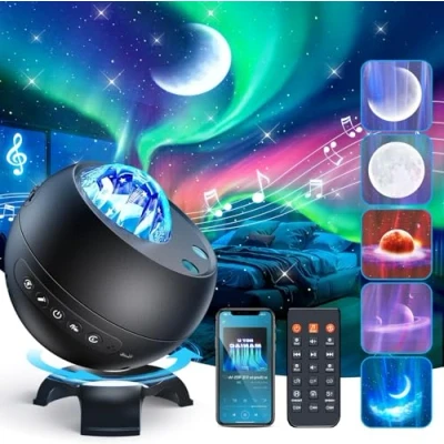 Immagine di Proiettore Aurora Boreale Soffitto, Bluetooth&amp;15 Musica Lampada Bambini,15 Colori con Timer&amp;Telecomando Stelle Soffitto Adulti Natale Luminosità Regolabili