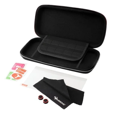 Immagine di Subsonic Pacchetto accessori per Nintendo Switch 2 kit 5 in 1 con custodia, protezione dello schermo vetro temperato 2, impugnature joystick, di pulizia, panno microfibra