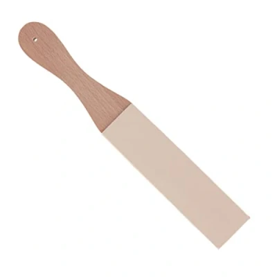 Immagine di Strop affilatura in pelle polacca con impugnatura legno multifunzione fai da te Strops polacco Stropping Block