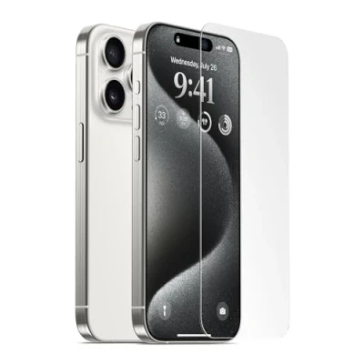 Immagine di elago Vetro Temperato+ Pellicola Protettiva Compatibile con iPhone 15 Pro, Durezza Superficiale 9H, Anti Impronte, Infrangibile, Protezione dai Graffi, Nitidezza Cristallina, Senza Bolle