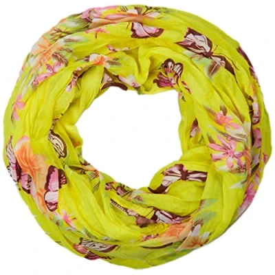 Immagine di styleBREAKER Sciarpa tubolare scaldacollo con stampe di farfalle e fiori, effetto stropicciato 01016013, colore:Giallo
