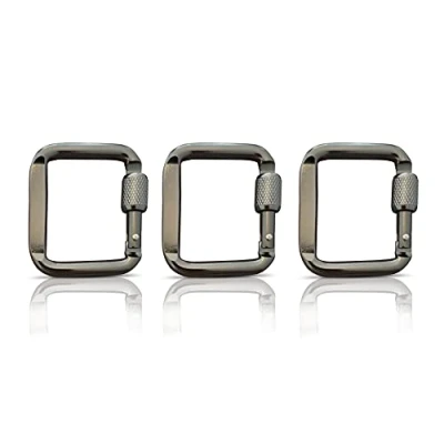 Immagine di Holesto® Set di 3 moschettoni quadrati Mini Portachiavi Moschettone a vite nero piccolo Alluminio (Grigio 5 x 4,5 cm)